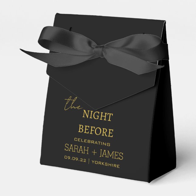 Black & Gold Elegant the Night Before Wedding  Favor Boxes (Front Side)