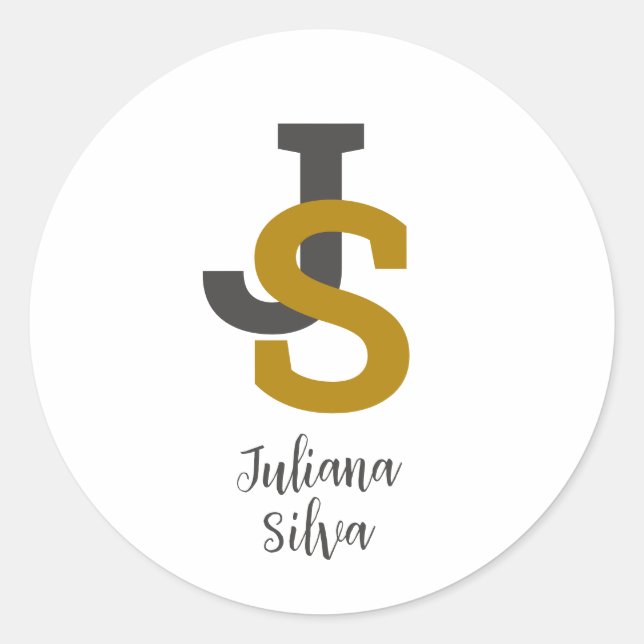 Black Gold Elegant Typography Monogram  Classic Round Sticker (Front)