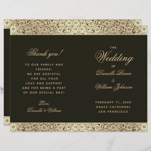 Black Gold Elegant Vintage Floral Wedding Program