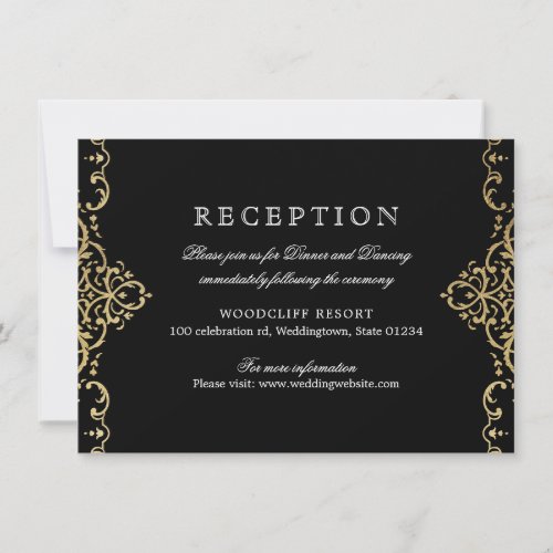Black  gold elegant vintage wedding reception invitation