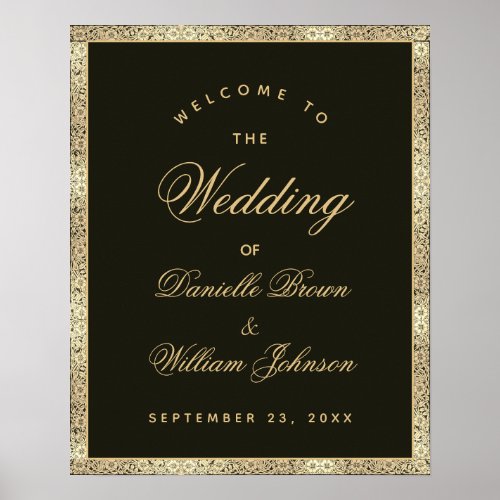 Black Gold Elegant Vintage Wedding Welcome Sign