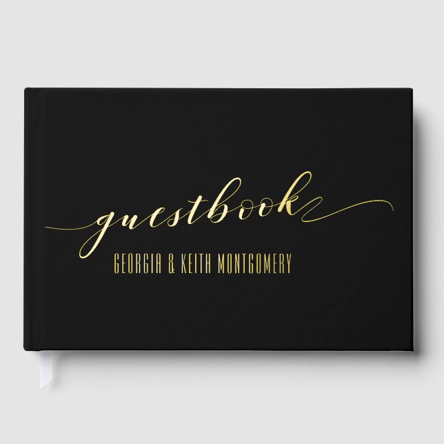 Black & Gold Elegant Wedding  Foil Guest Book (Front)