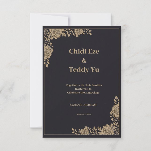 Black & Gold Elegant Wedding Invitation (Front)