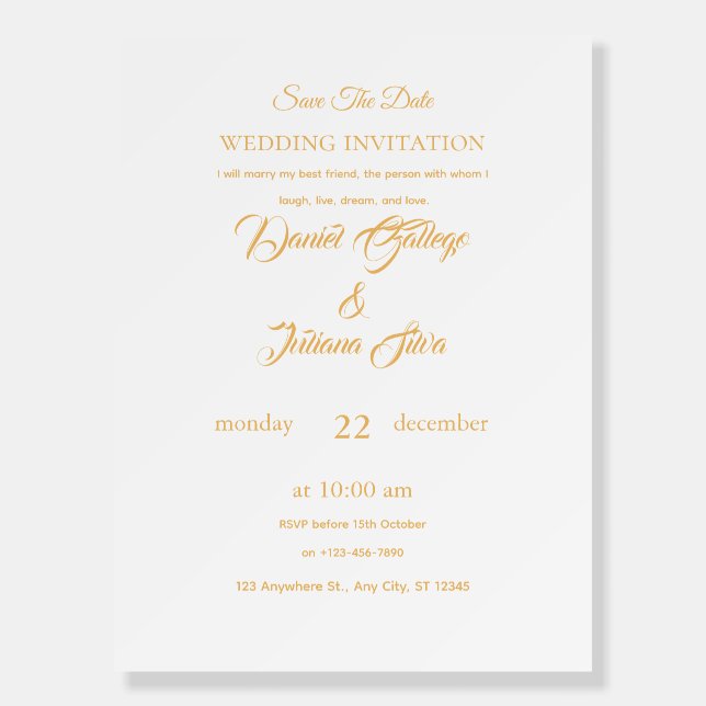 Black & Gold Elegant Wedding Invitation Foam Board (Front)