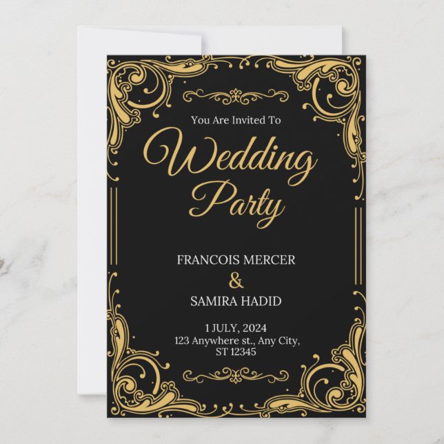 Black & Gold Elegant Wedding Party Invitation  (Front)