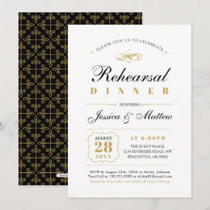 Black & Gold Elegant Wedding Rehearsal Dinner Invitation