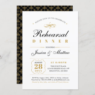 Black & Gold Elegant Wedding Rehearsal Dinner Invitation