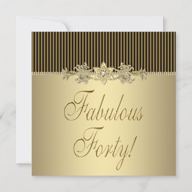 Black Gold Elegant Womans 40th Birthday Party Invitation (Front)