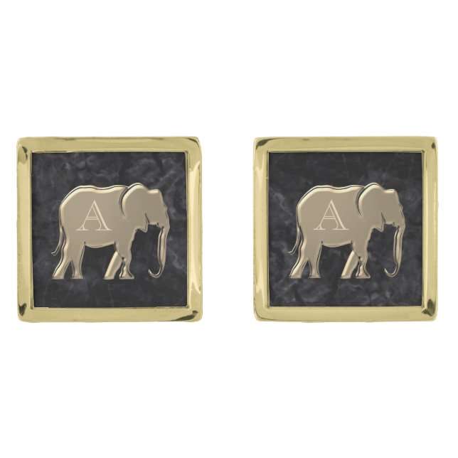 Black Gold Elephant Monogram Cufflinks (Front)