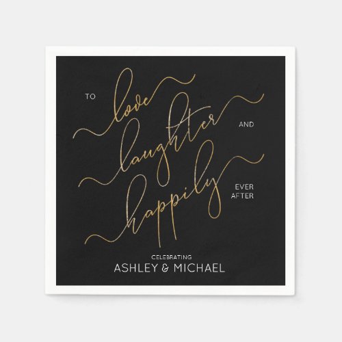 Black  Gold Engagement Party Happily Ever After Napkins