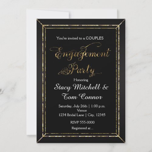 Black Gold Engagement Party Typography Invitation