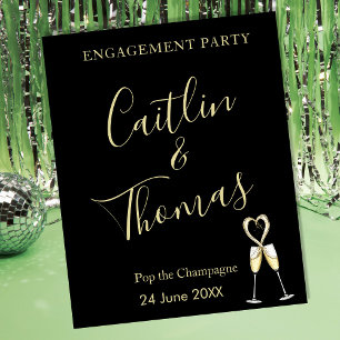 Black & Gold Engagement Party Welcome Sign Pop