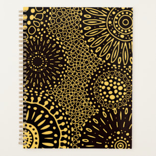 Black Gold Ethnic Floral Daily Planner Notebook