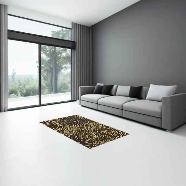 Black Gold Ethnic Floral Pattern Area Rug (Insitu (Indoor 3))