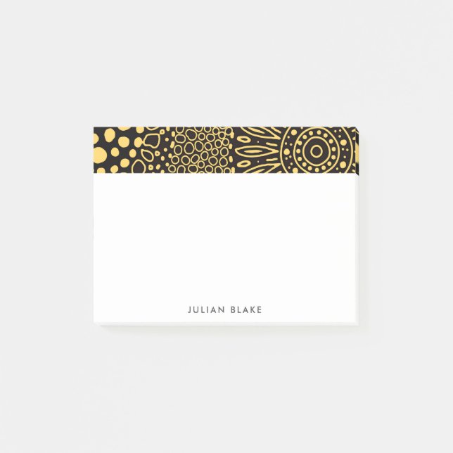 Black Gold Ethnic Floral Personalize Post-it Notes (Front)