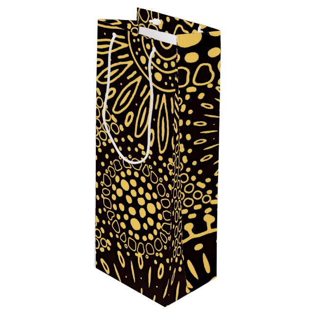 Black Gold Ethnic Floral Wine Gift Bag (Front Angled)