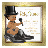 Black Gold Ethnic Little Man Baby Shower Card