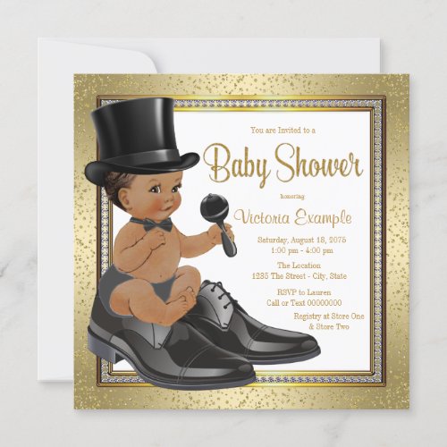 Black Gold Ethnic Little Man Baby Shower Invitation