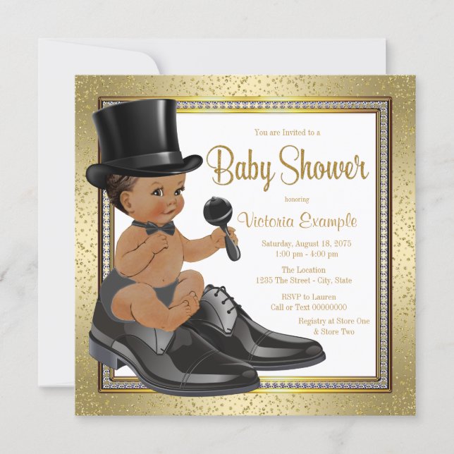 Black Gold Ethnic Little Man Baby Shower Invitation (Front)
