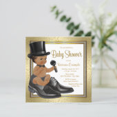 Black Gold Ethnic Little Man Baby Shower Invitation (Standing Front)