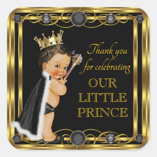 Black Gold Ethnic Prince Baby Shower Favor Sticker