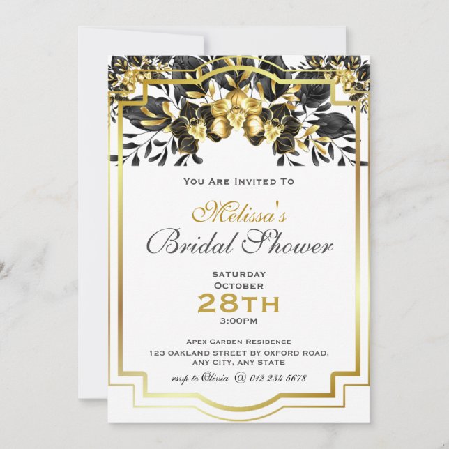 Black Gold Eucalyptus Geometric Bridal Shower Invitation (Front)