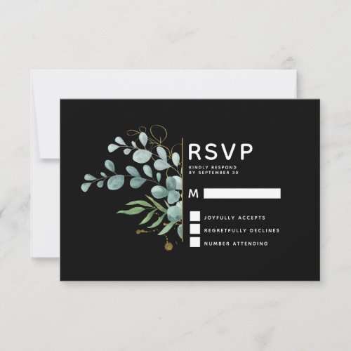 Black Gold Eucalyptus Wedding RSVP Note Card