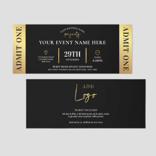 Black & Gold Event Business Logo Admit One Raffle Tickets