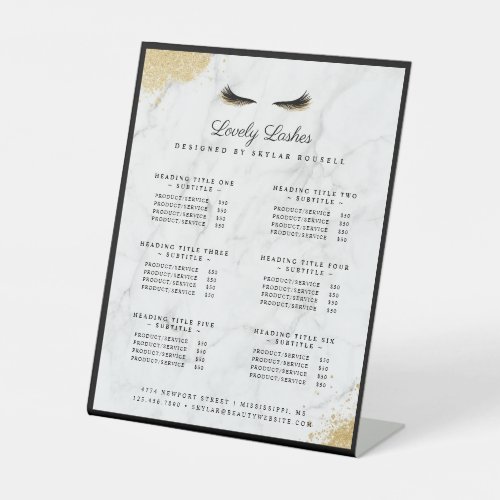 Black  Gold Eyelash Beauty Salon Service List Pedestal Sign