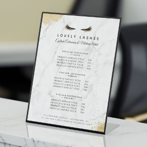 Black & Gold Eyelash Marble Luxury Service List Pedestal Sign