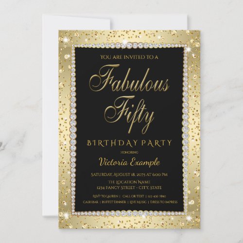 Black Gold Fabulous 50 Birthday Party Invitations