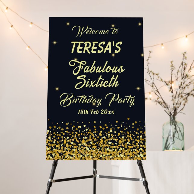 Black & gold fabulous sixtieth birthday welcome foam board (In Situ (Stand))