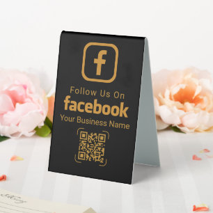 Black Gold Facebook QR Code Business Table Tent