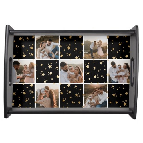 Black Gold Family Photo Collage Christmas Holiday Serving Tray