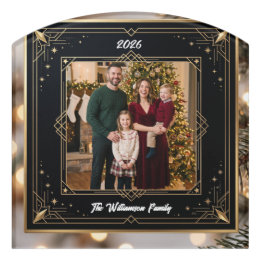Black Gold Family Photo Personalized Christmas Door Sign