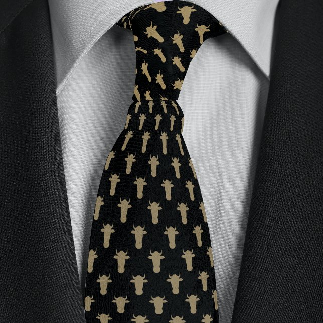 Black & Gold Farmer Rancher Cow Head Neck Tie (Creator Uploaded)