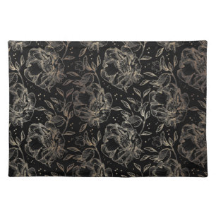 Black Gold Faux Elegant Florals Wedding Gift Cloth Placemat
