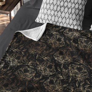Black Gold Faux Elegant Florals Wedding Gift Fleece Blanket