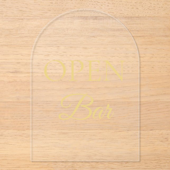 Black & Gold Faux Foil Arch Acrylic Open Bar Sign  Acrylic Invitations (Front)