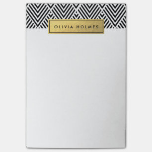Black & Gold Faux Foil Chevron Pattern Post-it Notes