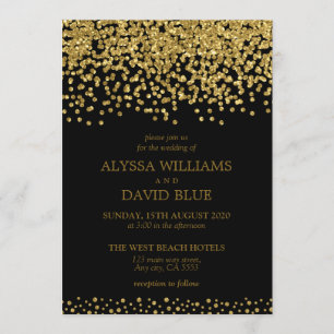 Black Gold Faux Foil Confetti Elegant Wedding Invitation