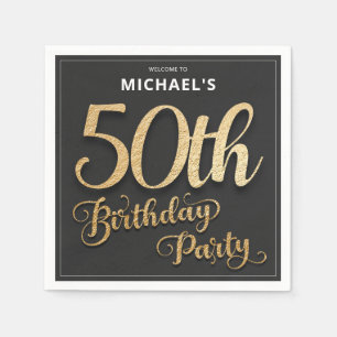Black Gold Faux Foil Custom Elegant 50th Birthday Napkins