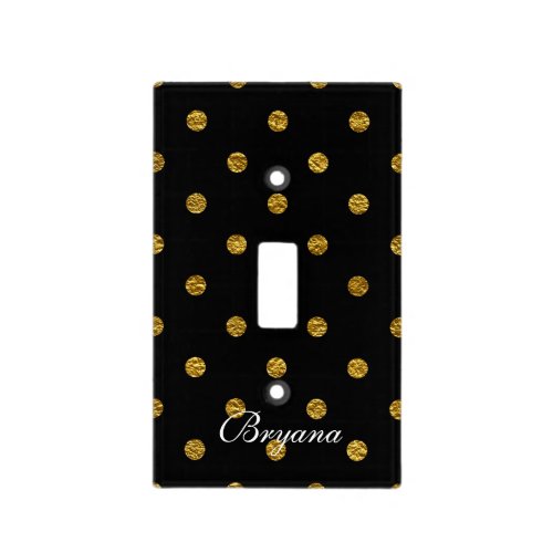 Black  Gold Faux Foil Polka Dots Light Switch