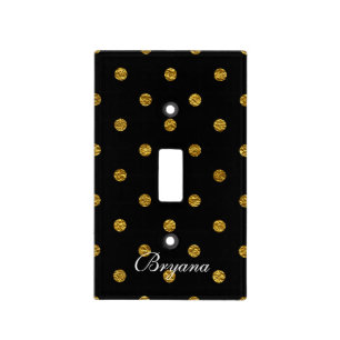 Black & Gold Faux Foil Polka Dots Light Switch Cover