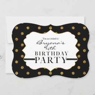 Black & Gold Faux Foil Polka Dots Party Invitation