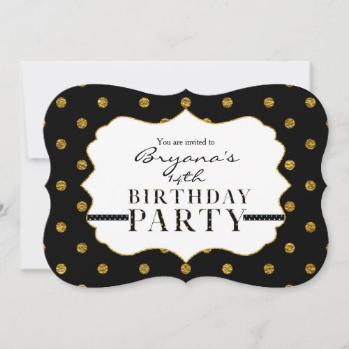 Black  Gold Faux Foil Polka Dots Party Invitation