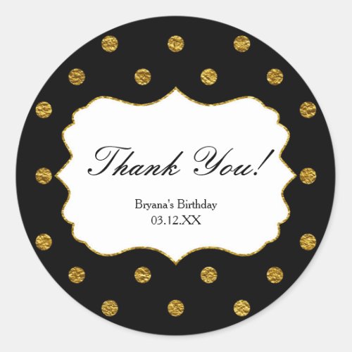 Black  Gold Faux Foil Polka Dots Party Stickers