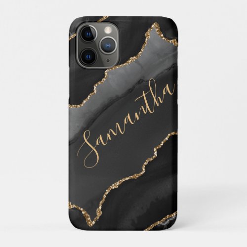 Black  Gold Faux Glitter Agate iPhone 11 Pro Case