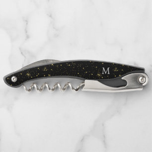 Black & gold faux glitter and sparkles waiter's corkscrew