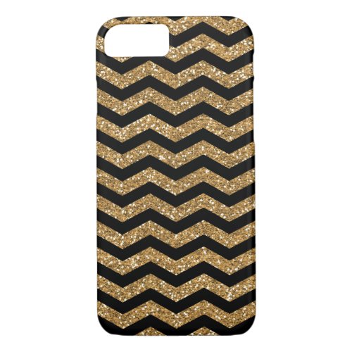 Black Gold Faux Glitter Chevron iPhone 87 Case